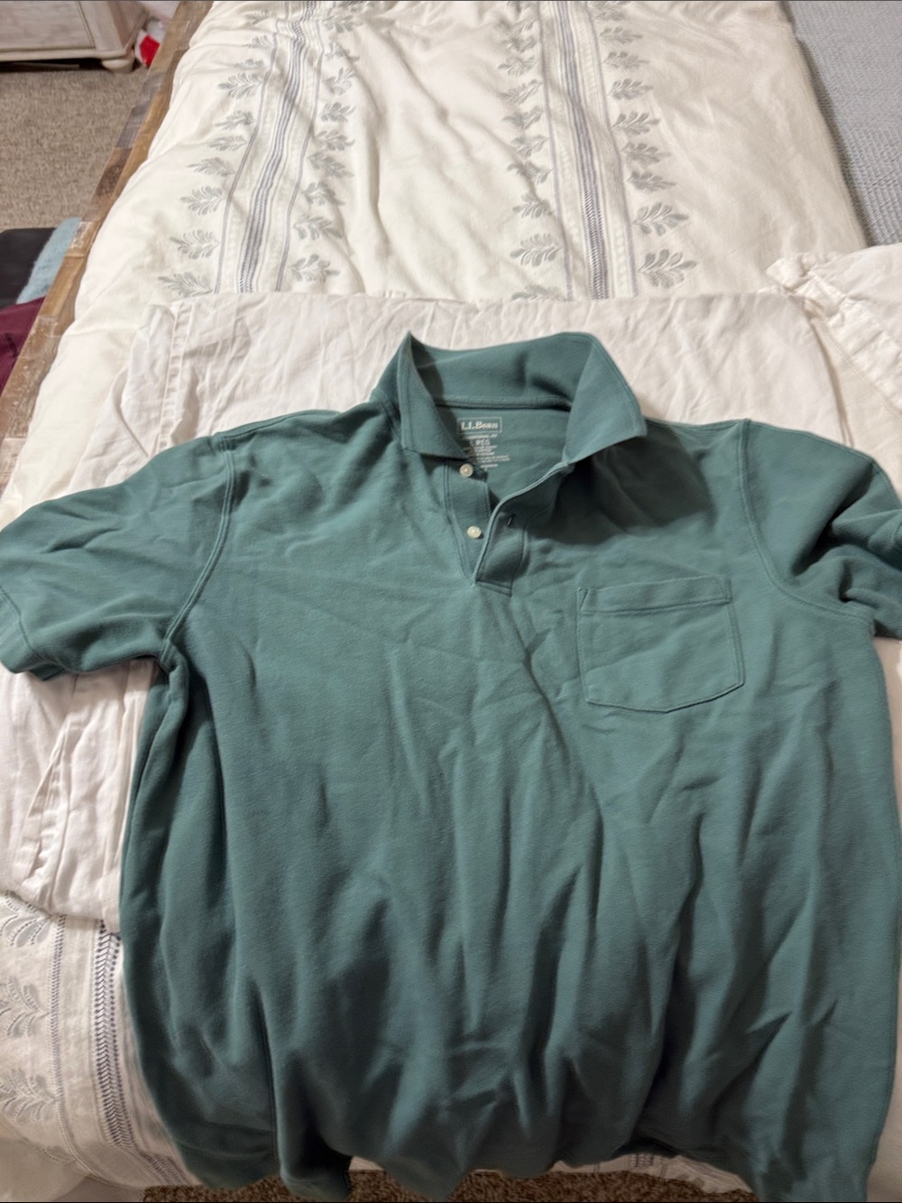 L.L. Bean Men's Teal-Green Polo with Chest Pocket